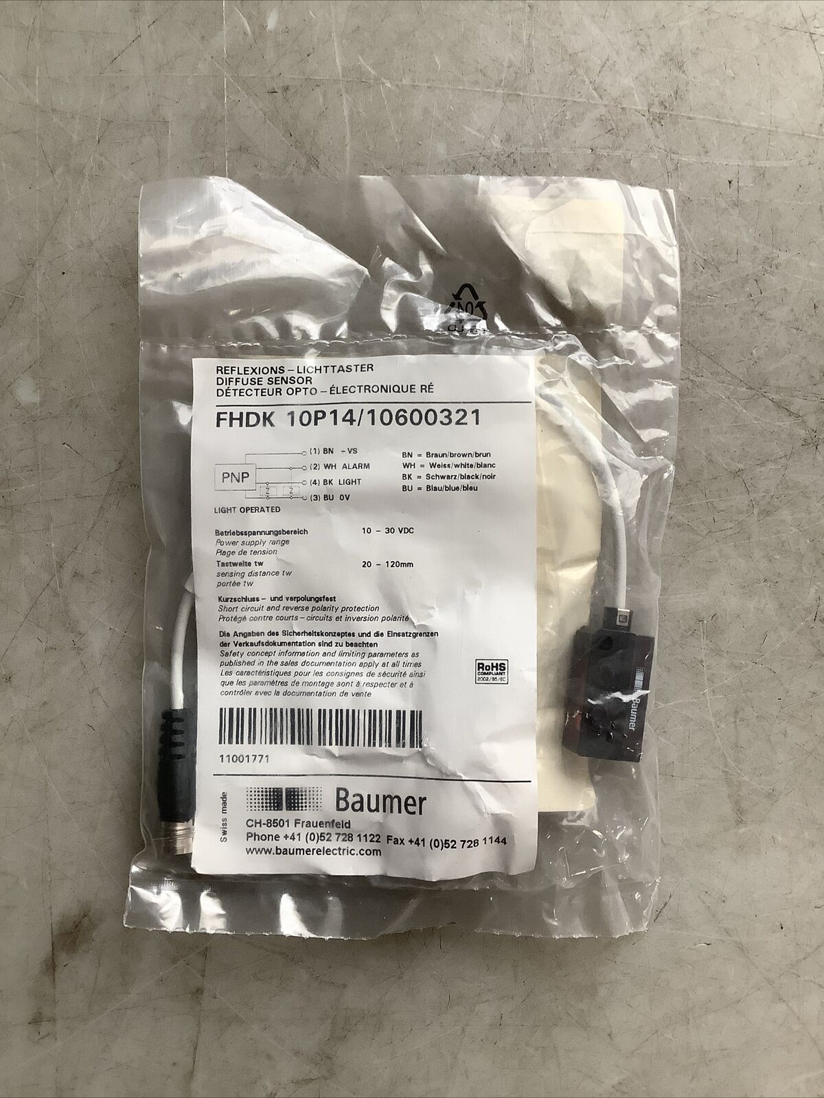 BAUMER FHDK 10P14/10600321 DIFFUSE SENSOR U3S